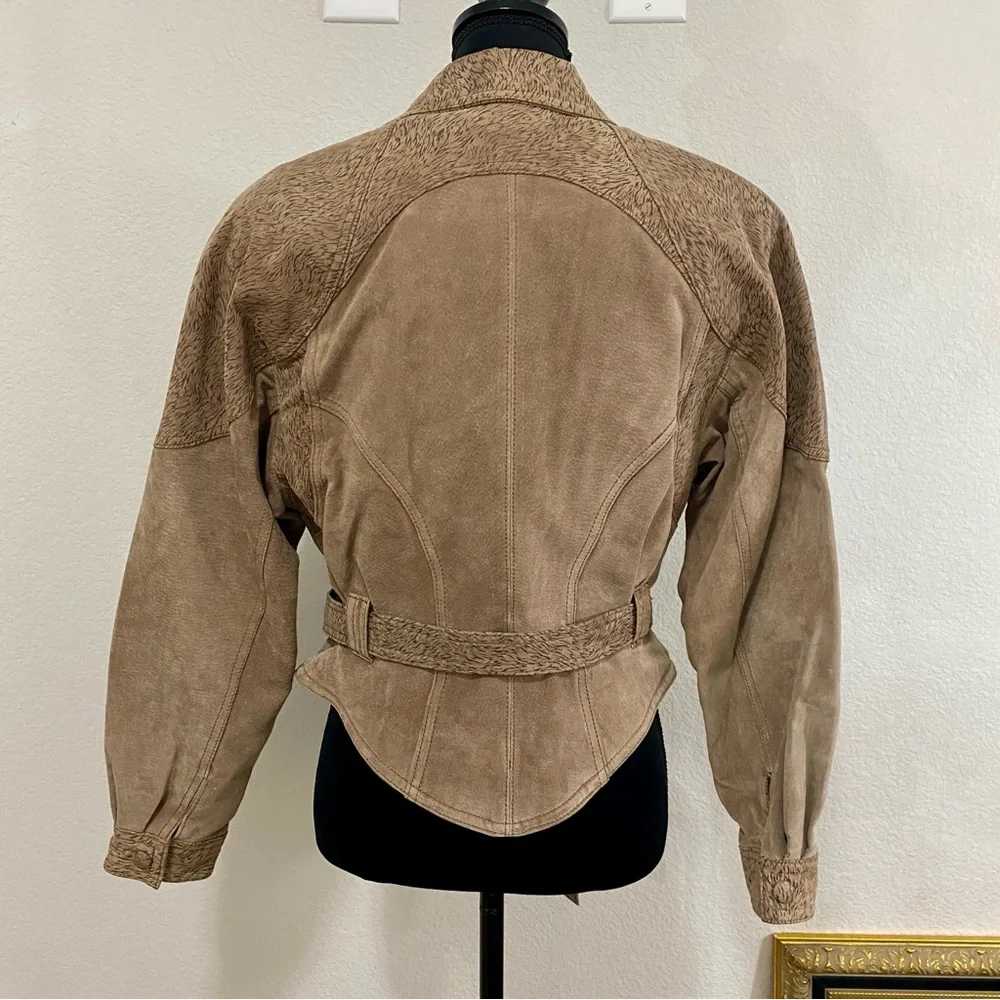 Vintage Byrnes & Baker FABULOUS 80s Leather Animal Print Jacket, Belted, Size S - Picture 4 of 11